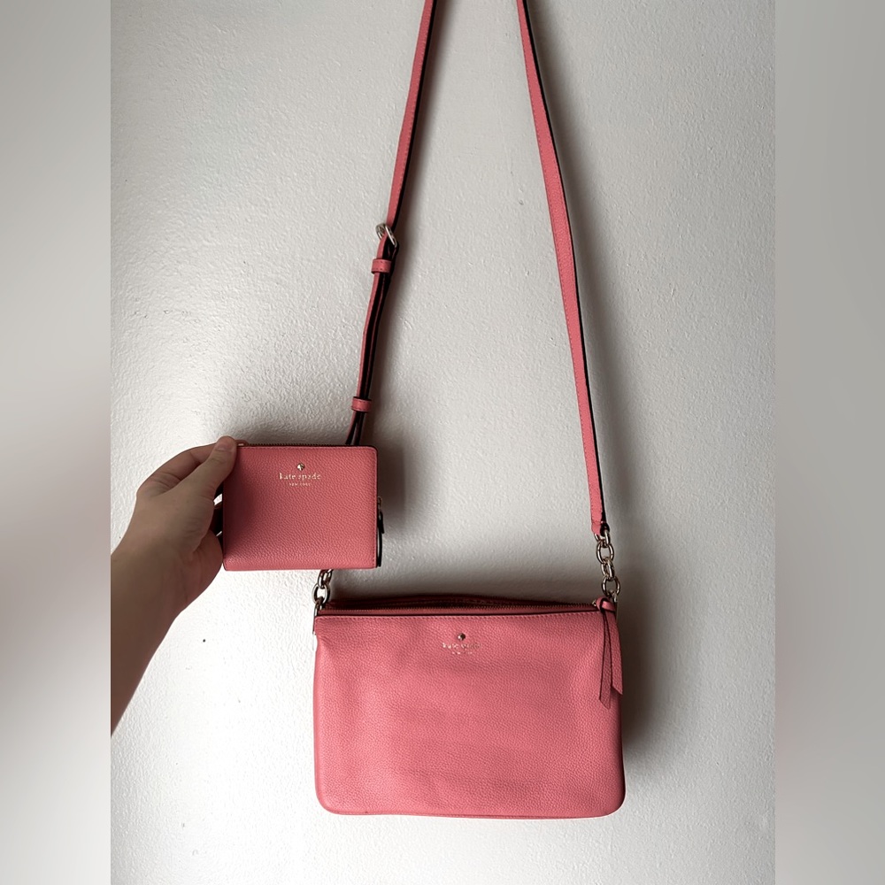 Pink Kate Spade cross body purse with wallet